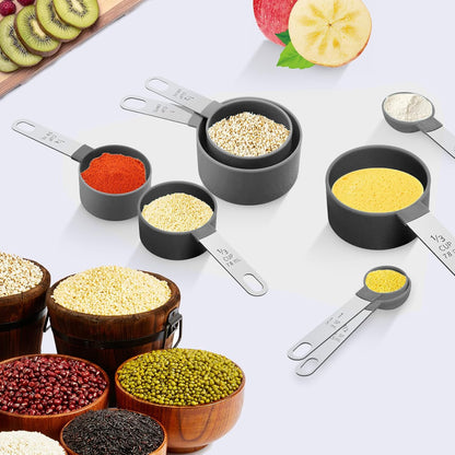 Skiennix Measuring Cups Set - Nesting Stainless Steel Handle for Dry & Liquid Ingredients | Black