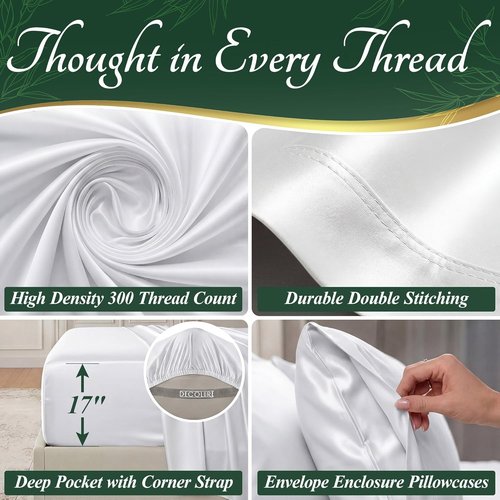 Decolure King Size Bamboo Viscose Sheets - Luxury 6 Pc Naturally Cooling Bed Set | Ultra Soft, Deep 17" Pockets, Oeko Tex Standard (White)