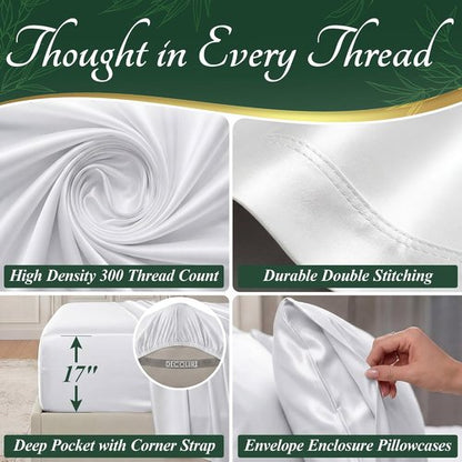 Decolure King Size Bamboo Viscose Sheets - Luxury 6 Pc Naturally Cooling Bed Set | Ultra Soft, Deep 17" Pockets, Oeko Tex Standard (White)