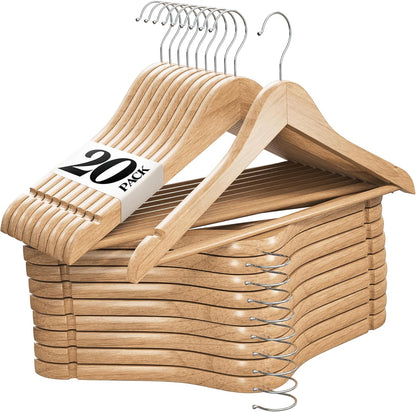 Premium Wooden Hangers - Durable Non-Slip Heavy-Duty Coat Hangers | 20 Pack Natural Solid Wood