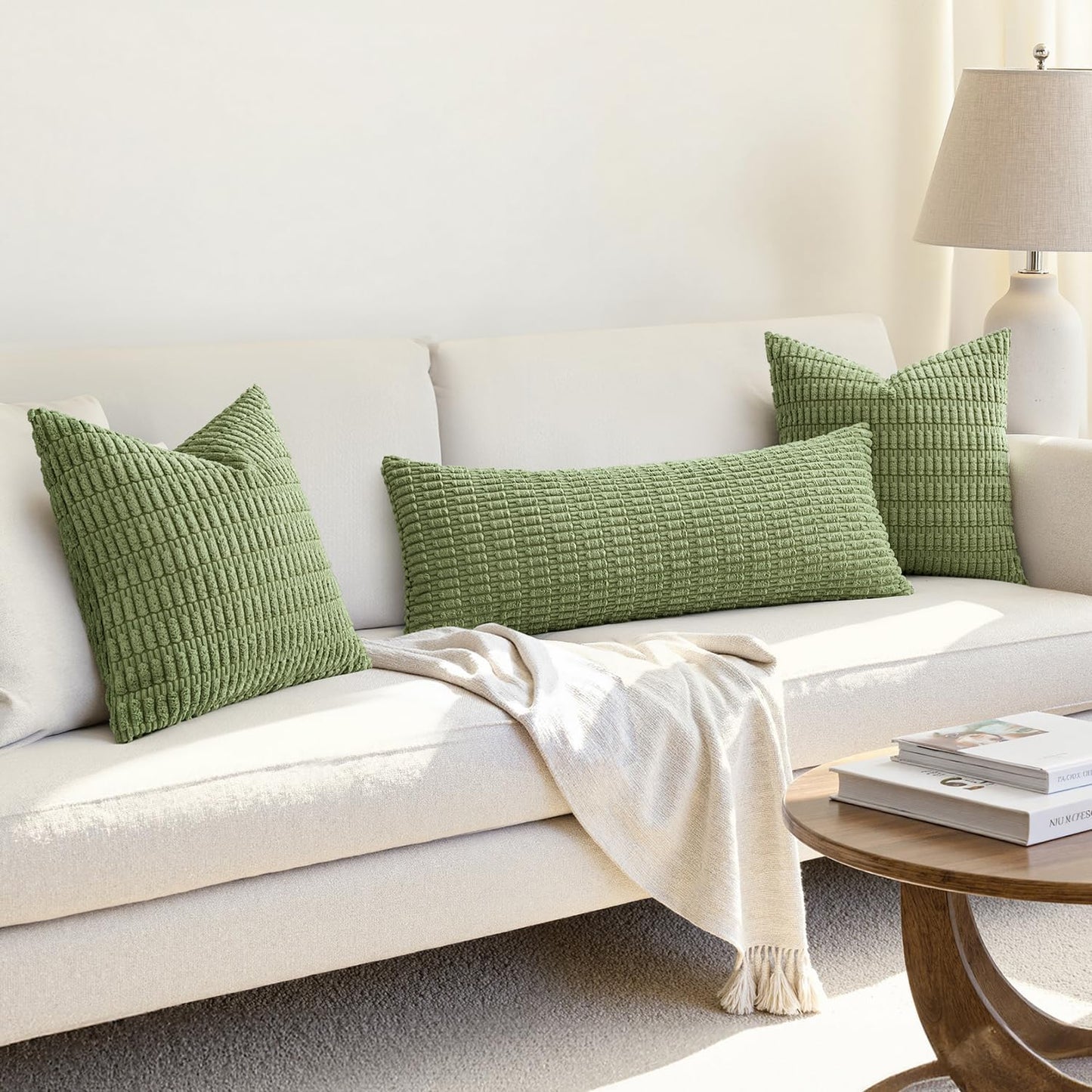 MIULEE Sage Green Long Body Lumbar Pillow Cover - Soft Boho Decor for Couch & Sofa | 14x36 Inch