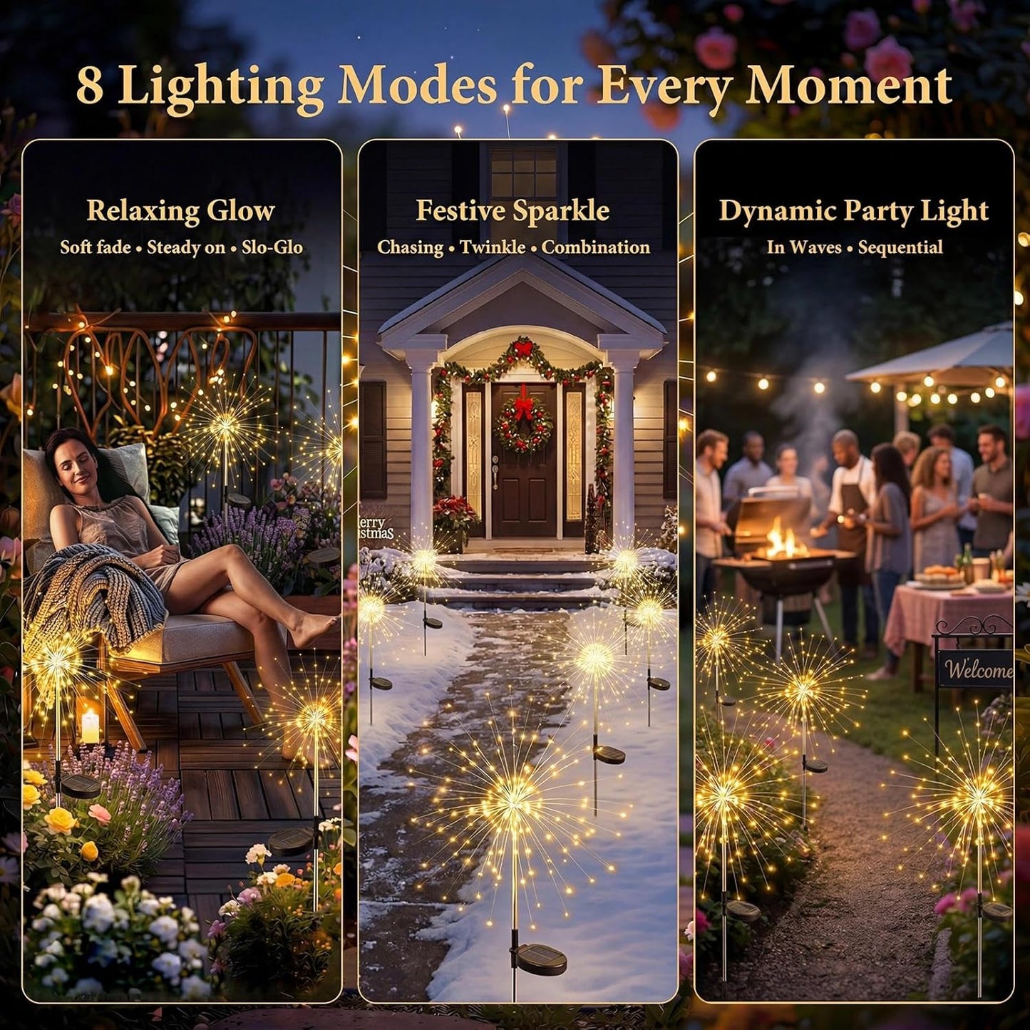 Solar Firework Lights - 120 LED Starburst Garden Lights | Waterproof Outdoor Decor - 2 Pack