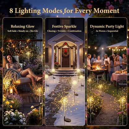 Solar Firework Lights - 120 LED Starburst Garden Lights | Waterproof Outdoor Decor - 2 Pack