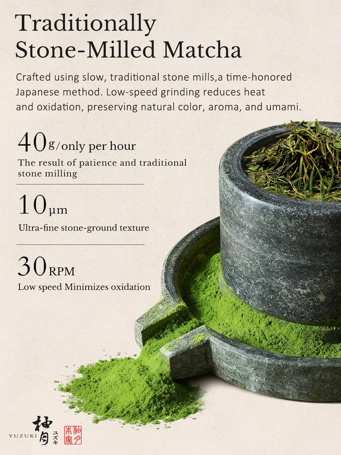 YUZUKI Matcha Powder - Ceremonial Grade Green Tea - First Harvest, Zero Sugar - 100g from Uji Kyoto