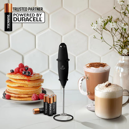 Zulay Kitchen Milk Frother Wand - Ultra-Fast Handheld Drink Mixer with 4 AA Batteries | Executive Black