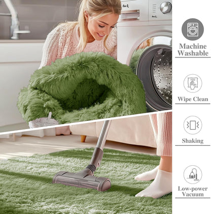 OLANLY Machine Washable 2x6 Runner Rug - Soft Fluffy Shaggy Indoor Carpet for Bedroom & Hallway | Green