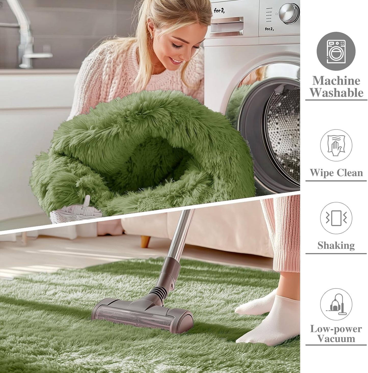 OLANLY Area Rugs - Soft Fluffy Shaggy Indoor Carpet for Living Room & Bedroom | 4x5.9 ft Green