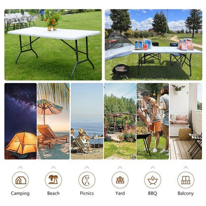 FDW Folding Half Portable Foldable Table for Parties Backyard Events (White, 6 FT 70 * 29) (White, 8 FT)