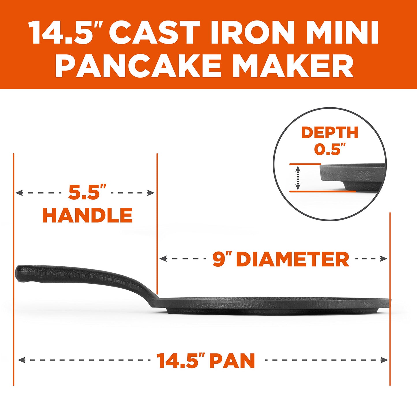 Commercial CHEF Cast Iron Pancake Pan, Silver Dollar Pancake Griddle, Easy to Clean & Heats Evenly, Makes 7 Mini Silver Dollar Pancakes