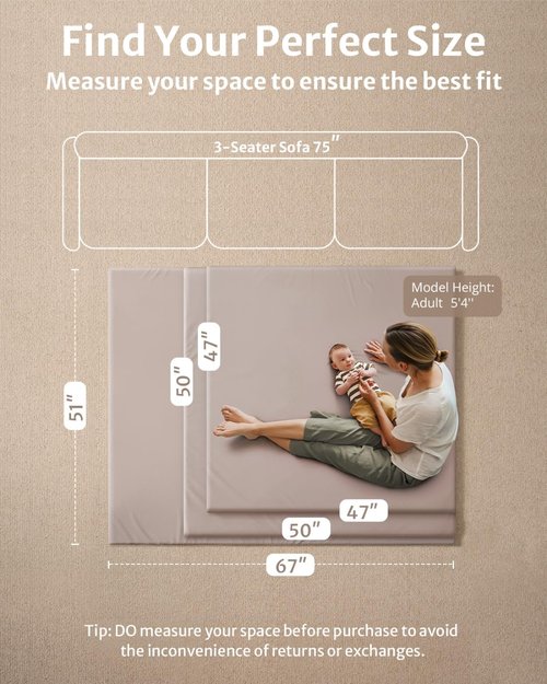 Blissful Diary Vegan Leather Baby Play Mat - 50x50 Waterproof Cushioned Mat for Infants & Toddlers | Stylish Taupe Design
