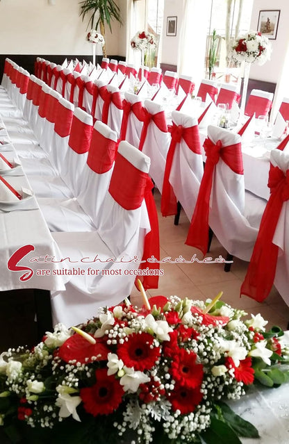 Showgeous 60 PCS Red Satin Chair Sashes - Elegant Bows for Wedding & Party Decor | 7 x 108 Inch