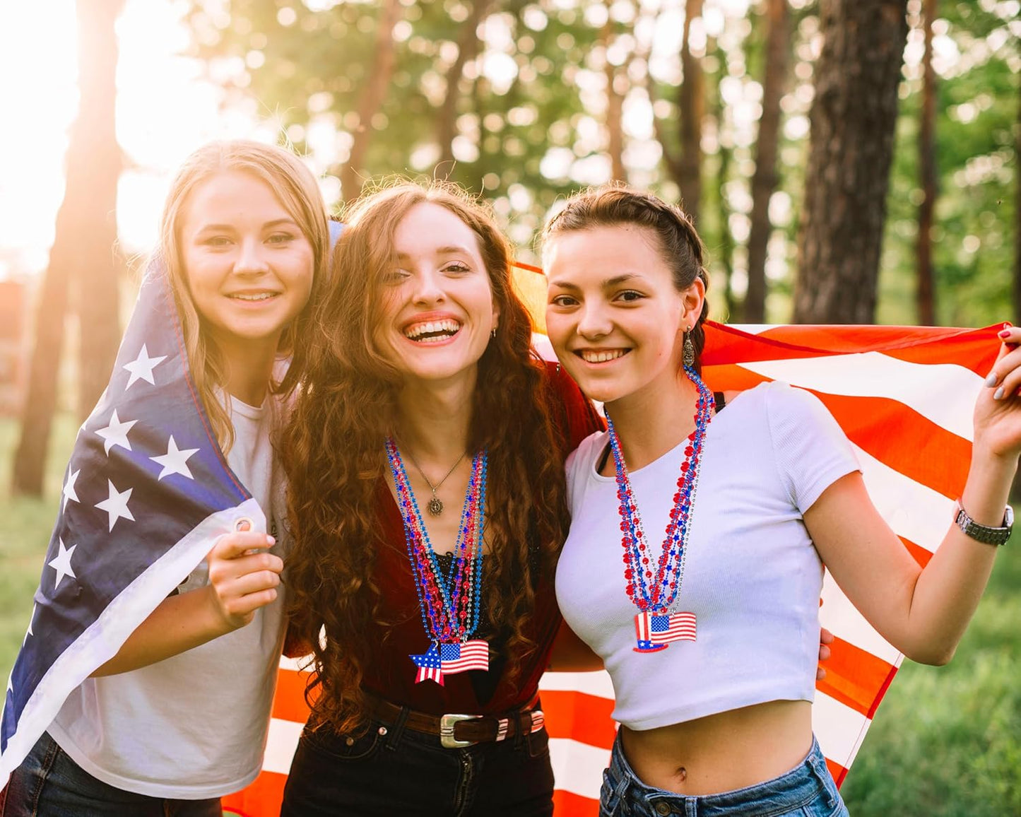 Moon Boat 72PCS 4th of July Accessories - Patriotic Necklaces with Blue, White, and Red Beads for Independence Day Celebrations
