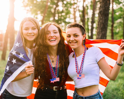 Moon Boat 72PCS 4th of July Accessories - Patriotic Necklaces with Blue, White, and Red Beads for Independence Day Celebrations