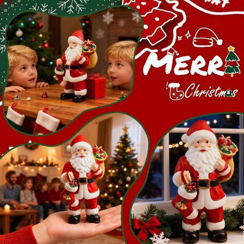 Exasinine Santa Claus Figurine - Handcrafted 5.8 Inch Resin Christmas Decor for Indoor Tabletop Display
