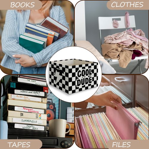JUIOEIU Cool Dude Boy Foldable Checkered Basket Storage Bins Box with Handles, Black and White Collapsible Organizer for Kids Boys Room Bedroom Bathroom Nursery Playroom Clothes Toys Books