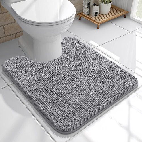 OLANLY Toilet Rugs U-Shaped 20x20, Extra Soft Absorbent Chenille Contour Bathroom Rugs for Toilet, Dry Quickly, Machine Washable, Non-Slip Bath Mat, Grey
