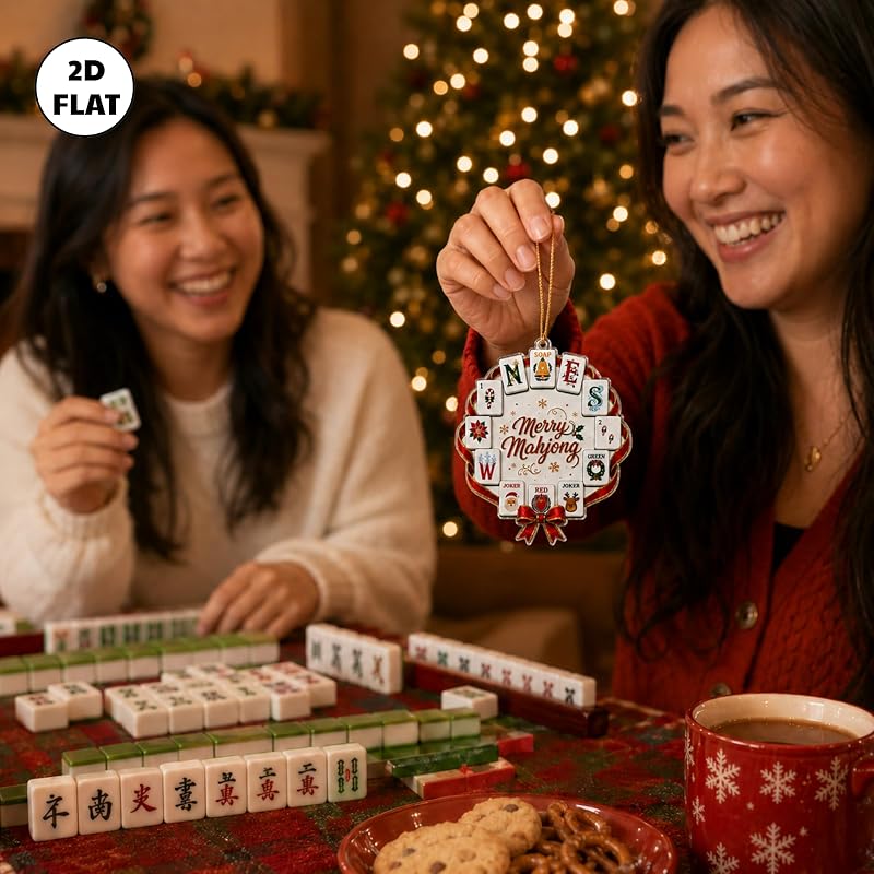 Merry Mahjong Standard 4in Christmas Ornament - Mahjong Wreath Decoration
