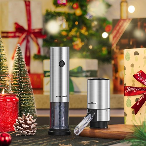 Electric Wine Opener Set, Roter Mond Automatic Wine Bottle Opener set with Electric Wine Decanter Aerator Wine Foil Cutter 2 Vacuum Stoppers, 5-in-1 Wine for Home Party Thanksgiving Christmas New Year