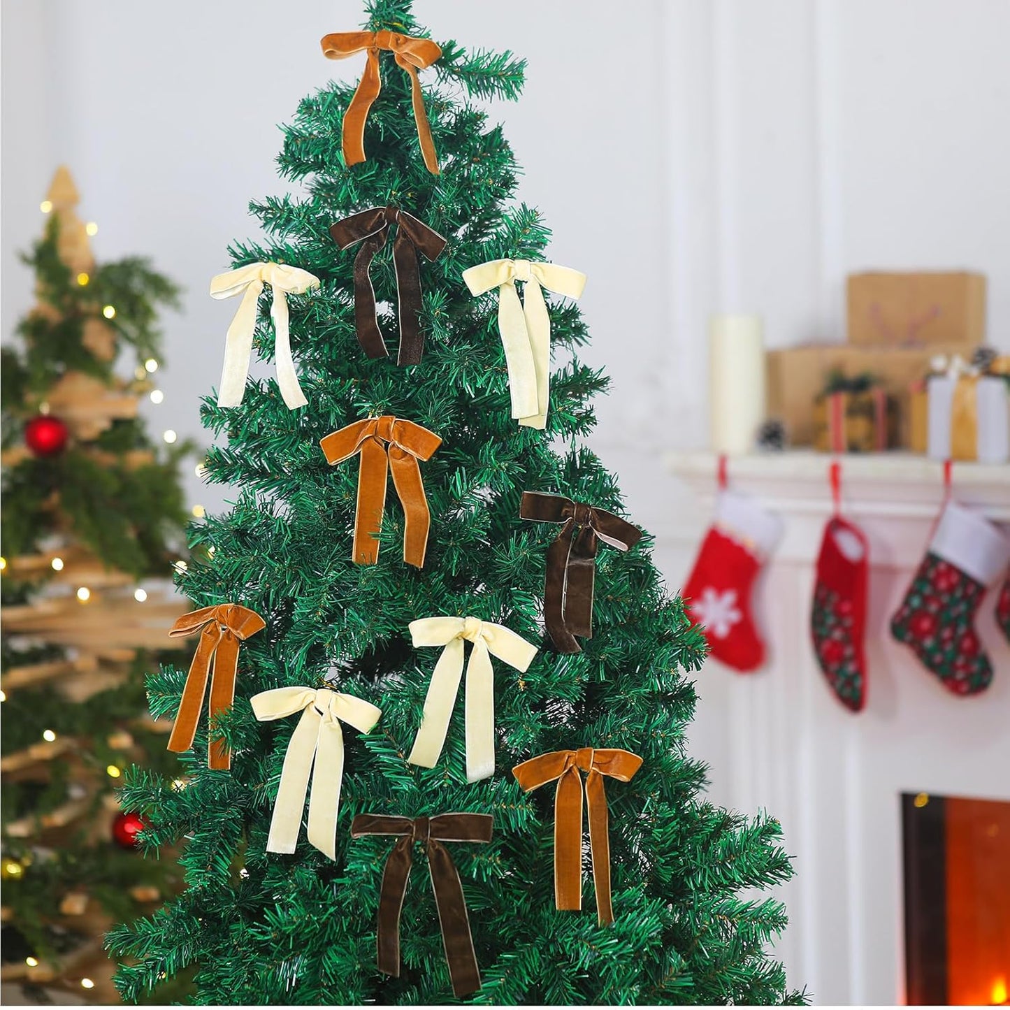 Skiennix Velvet Bows - 24 Pcs Christmas Tree Ornaments | Khaki 5x7 Inch Wedding Decor