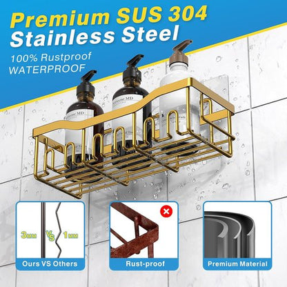 EUDELE Rustproof Stainless Steel Shower Caddy - No Drill Adhesive Organizer with Large Capacity | XL Size for Bathroom & Kitchen