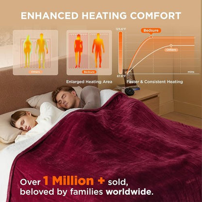 Bedsure Electric Blanket - Queen Size Dual Control Heated Blanket with Fast Heating & 10 Settings (84x90 inches, Burgundy)