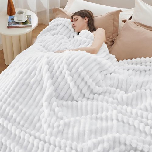 Bedsure GentleSoft California King Size Blanket - Cozy White Fleece Throw, 102x96 Inches, Perfect Gift for Women