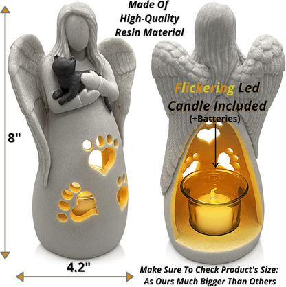 OakiWay Cat Memorial Gifts - Angel Candle Holder Figurine with Flickering LED Light | Sympathy Gifts for Cat Lovers