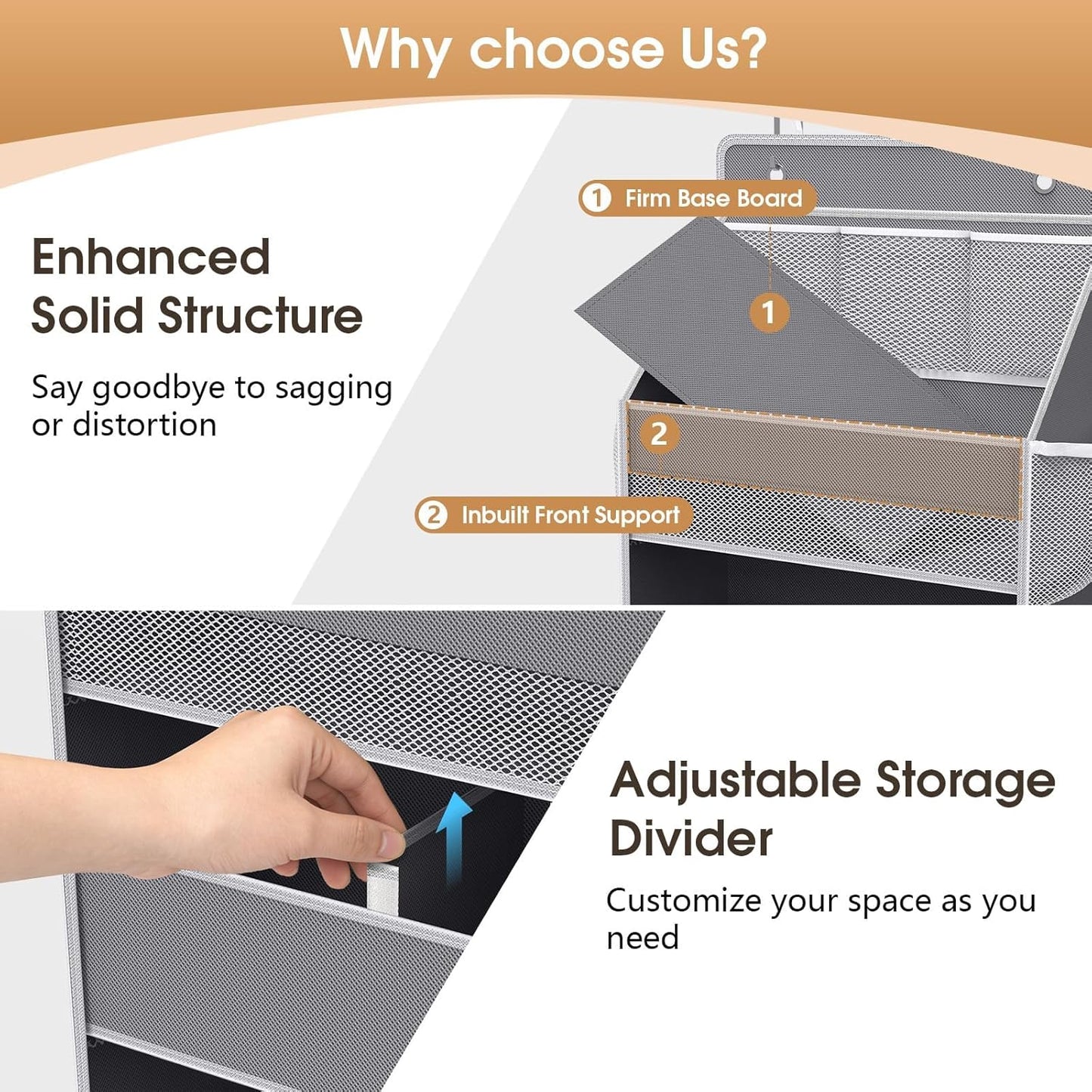 WISELIFE 5-Tier Over the Door Organizer - Heavy-Duty 50LB Capacity with 5 Spacious & 13 Mesh Pockets | Gray