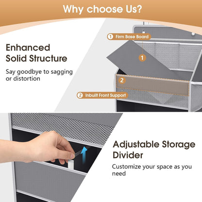WISELIFE 5-Tier Over the Door Organizer - Heavy-Duty 50LB Capacity with 5 Spacious & 13 Mesh Pockets | Gray
