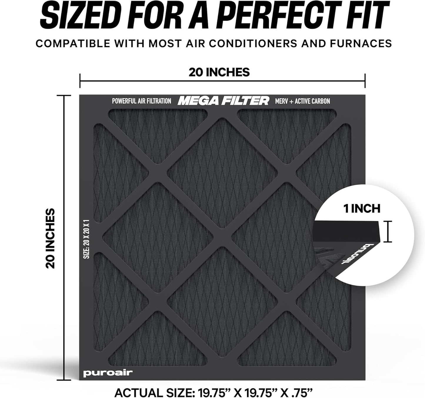 PuroAir MegaFilter - MERV 13 Heavy-Duty 3-Layer Air Filter | 20x20x1 Activated Carbon Defense (2-Pack)