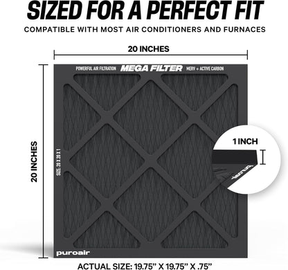 PuroAir MegaFilter - MERV 13 Heavy-Duty 3-Layer Air Filter | 20x20x1 Activated Carbon Defense (2-Pack)