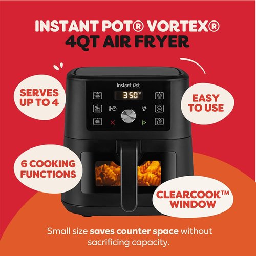 Instant Pot 4Qt Vortex Mini Air Fryer - 6-in-1 Multi-Function with Custom Programs | Black, 4 Quarts
