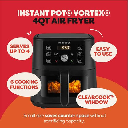 Instant Pot 4Qt Vortex Mini Air Fryer - 6-in-1 Multi-Function with Custom Programs | Black, 4 Quarts