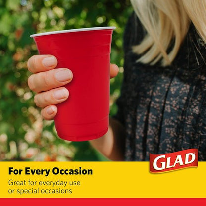 Glad Everyday Disposable Plastic Cups - Heavy Duty Red Drinking Party Cups - 16 Ounce, 100 Count | 6 Pack