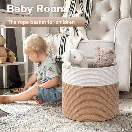 Goodpick Cotton Rope Storage Basket - 15 x 14.2 Inches | Jute Woven Organizer for Blankets & Toys, White