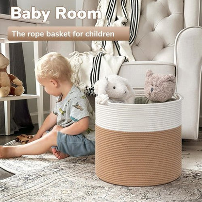 Goodpick Cotton Rope Storage Basket - 15 x 14.2 Inches | Jute Woven Organizer for Blankets & Toys, White