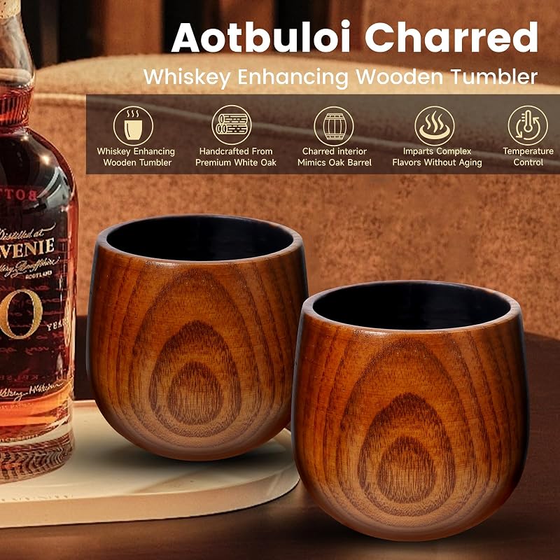 Charred Oak Whiskey Glasses 2-Pack – 10 oz Tumbler Set for Old Fashioned & Bourbon