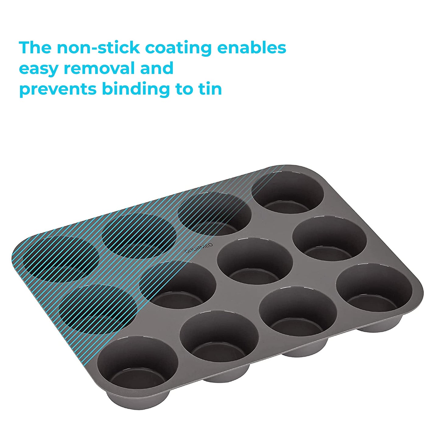 GOURMEO 12 Silicone Muffin Pan - Nonstick Baking Pans for English Muffins - Baking Tin Tray with Cupcake Cups