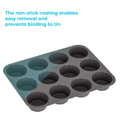 GOURMEO 12 Silicone Muffin Pan - Nonstick Baking Pans for English Muffins - Baking Tin Tray with Cupcake Cups