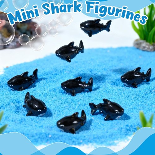 Exasinine 30 Pcs Resin Shark Miniature Decoration Kit - Perfect for Fish Tanks & Fairy Gardens | Black