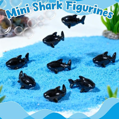 Exasinine 30 Pcs Resin Shark Miniature Decoration Kit - Perfect for Fish Tanks & Fairy Gardens | Black