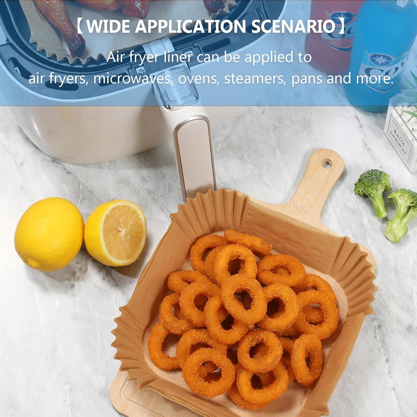 Skiennix Disposable Air Fryer Paper Liners - Non-Stick & Oil-Proof 100PCS | Fits 3-5QT Baskets, 6.5 Inch