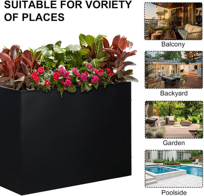 SUNNYPARK Large Metal Planter Box - 32”x 12”x 24” | Heavy-Duty Rectangular Black Planter with Drainage Holes for Outdoor Garden