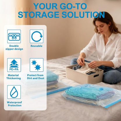 ANBIUX Vacuum Bags for Travel - 16 Pack Compression Packing Bags with Rechargeable Air Pump | Carry-On Size for Luggage