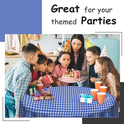 Blue Gingham Checkered Picnic Tablecloths by [Brand Name] - 14 Pack Disposable 54x108 in. for Parties & Events