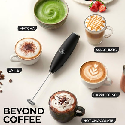 Zulay Kitchen Milk Frother - Handheld Electric Whisk for Lattes, Matcha & More - Durable Stainless Steel - Black