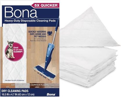 Bona Multi-Surface Floor Cleaning Pads - Heavy-Duty Microfiber Refills | 18 Disposable Pads for Easy Cleaning