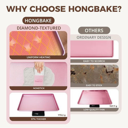 HONGBAKE 9-Piece Nonstick Baking Pans Set - Stackable, Non-Toxic Bakeware with Diamond Texture | Pink