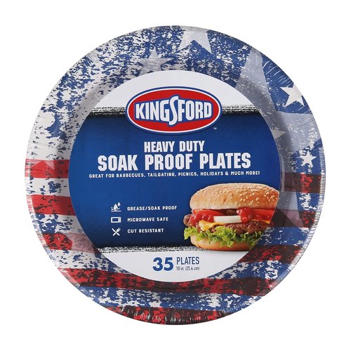 Kingsford Heavy Duty Paper Plates - Patriotic American Flag Design | 10 Inch, 35 Count for BBQs & Parties