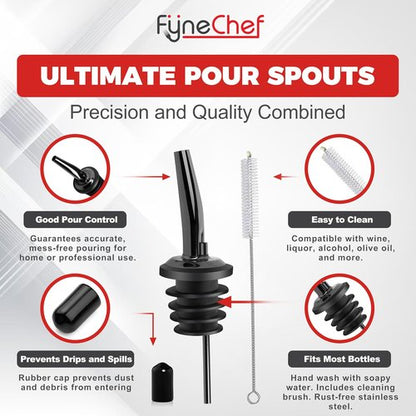 48 Pack Stainless Steel Bottle Pourers for Alcohol, Liquor, and Wine - Bar Accessories, Spouts for Bottles and Dispensers (gun black)